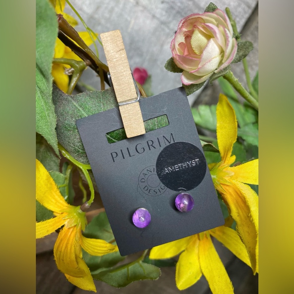 New 💟 Pilgrim studs earings amethyst silver post (5 mm diameter)